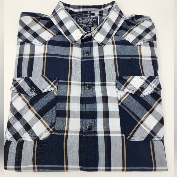 American Rag‎ Snap Button Down Plaid Multi Color Long Sleeve Shirt Size XL - Picture 15 of 15